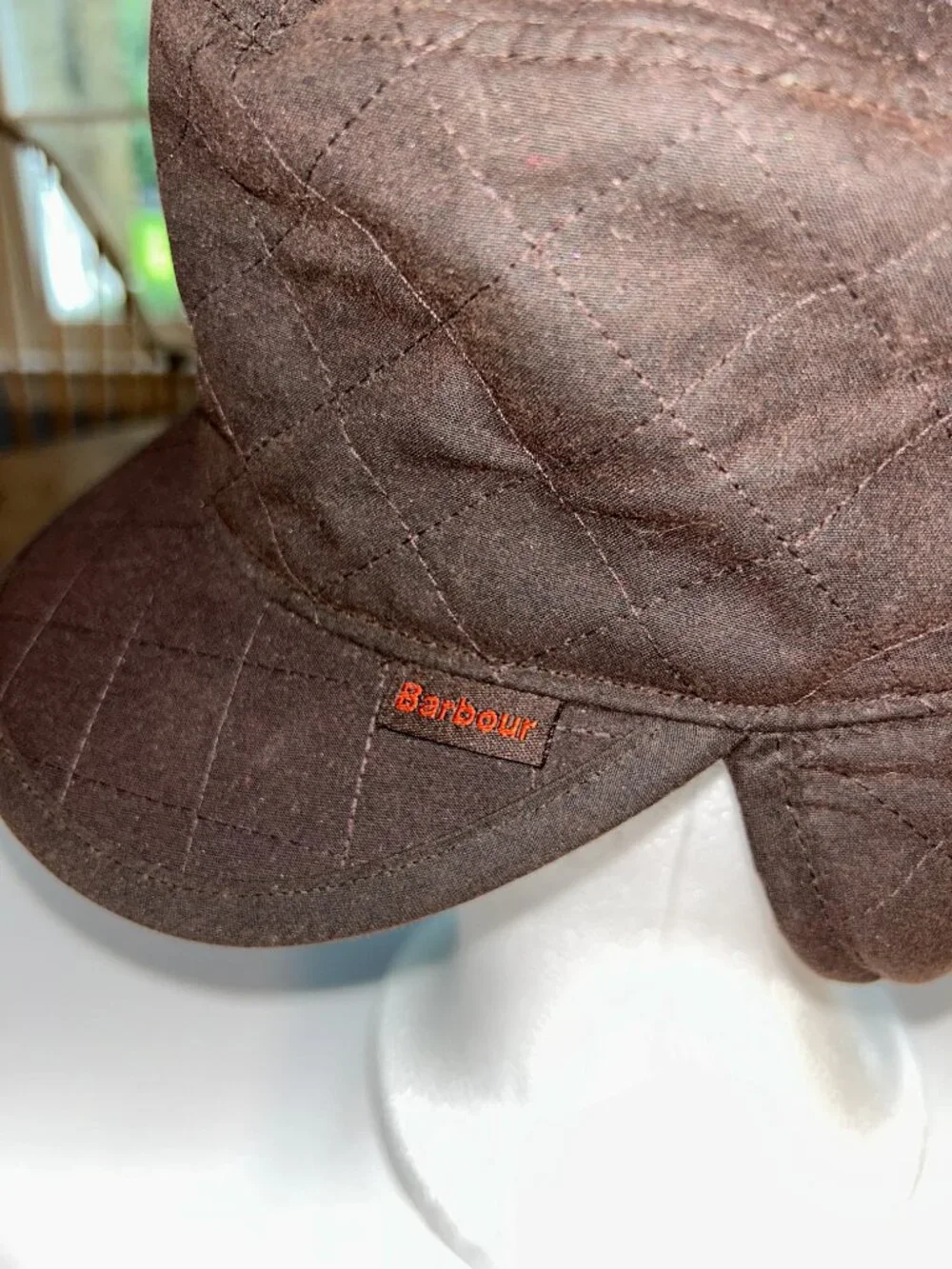 Barbour Brown Quilted Waxed Cotton Trapper Hat, Sz Small